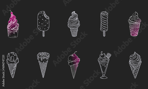 Hand drawn ice cream collection vector illustration set