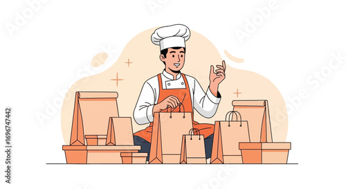 Chef Preparing Takeout Orders Depicting Food Delivery And Culinary Service Activities