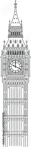 Simple Outline Big Ben Clock Tower Landmark Minimalist Line Art