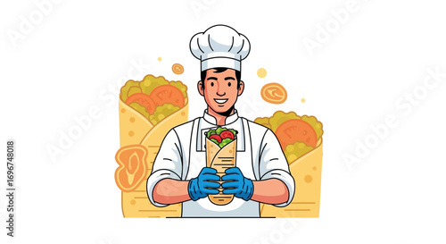 Chef Presents Delicious Shawarma, Offering Fresh And Savory Food