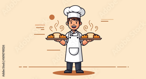 Cheerful Baker Displays Freshly Baked Loaves Of Bread Deliciously Ready To Eat
