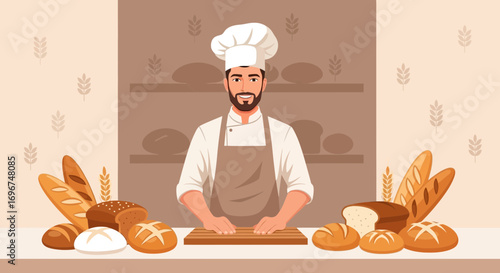 Cheerful Baker Prepares Artisan Bread In The Bakery For Delicious Food