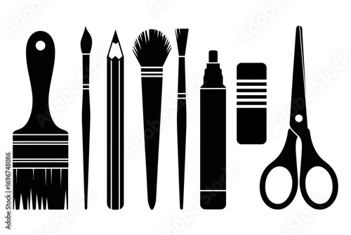 Creative tools silhouette vector illustration craft supplies art and design elements scalable eps icon for digital and print projects