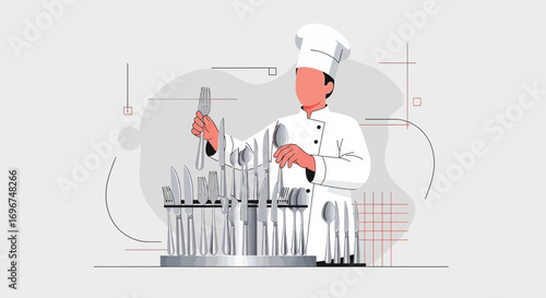 Chef Selecting Silverware Elements with a Clean Design and Minimalist Style
