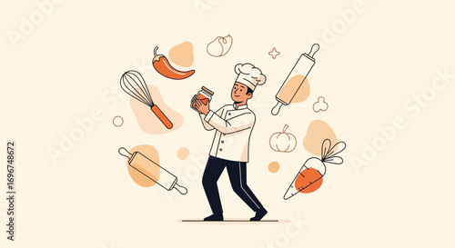 Chef's Culinary Creation: An Artistic Illustration of Food Preparation and Culinary Arts