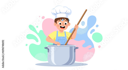 Cheerful Chef Skillfully Prepares Delicious Culinary Creation Using Wooden Spoon With Enthusiasm
