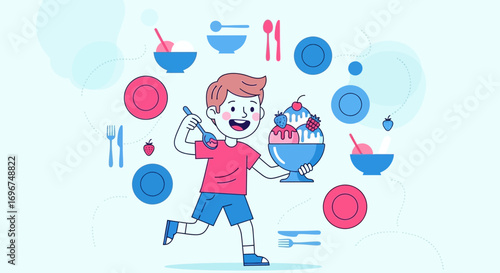 Cheerful Child Enjoying Delicious Ice Cream Ready to Savor a Tasty Dessert