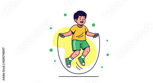 Cheerful Child Jumping Rope: Energetic Illustration Depicting Playful Activity