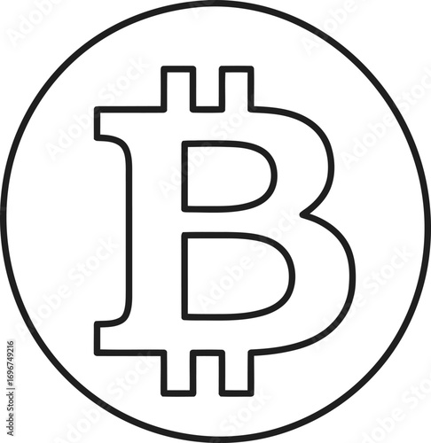 Outline Simple Bitcoin Symbol Currency Inside a Circle Icon Shape