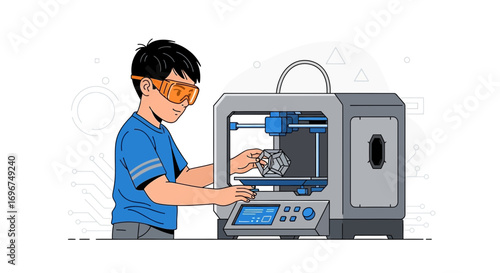 Child Learning About Technology: 3D Printing Creation with Science and Innovation