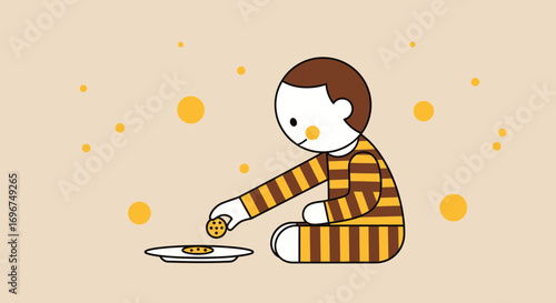 Child Placing Delicious Cookie On Plate, Celebrating Culinary Moments With Happiness