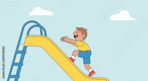 Child's Cheerful Ascend on Playground Slide, Experiencing Pure, Joyful Fun