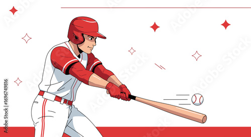 Baseball Player Swinging Bat Ready To Strikeball On White Background In Action