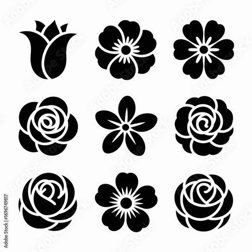 Elegant black silhouette flower collection vector art scalable icon set for design projects