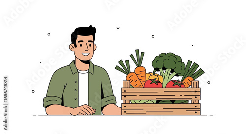 Cheerful Grower Presents Fresh Harvested Vegetables from Organic Farm, Ideal for Wellness