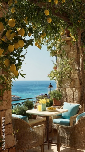 Wallpaper Mural Coastal patio, lemon trees, ocean view Torontodigital.ca