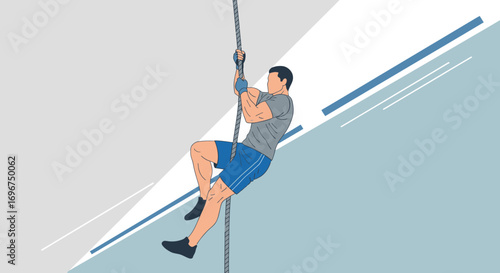 Climber Ascending Rope Demonstrating Strength And Agility On A Stylish Background