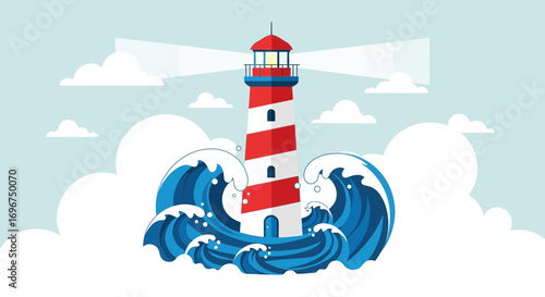Coastal Lighthouse Amidst Swirling Waves, Guiding Vessels During Stormy Oceanic Conditions