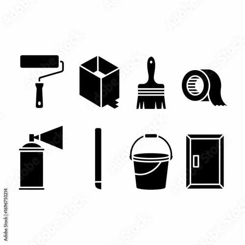 Minimalist black and white vector icons set for home improvement and renovation projects scalable illustration