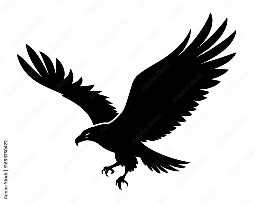 Fototapeta premium Flying Bald Eagle simple silhouette vector, Eagle icon vector