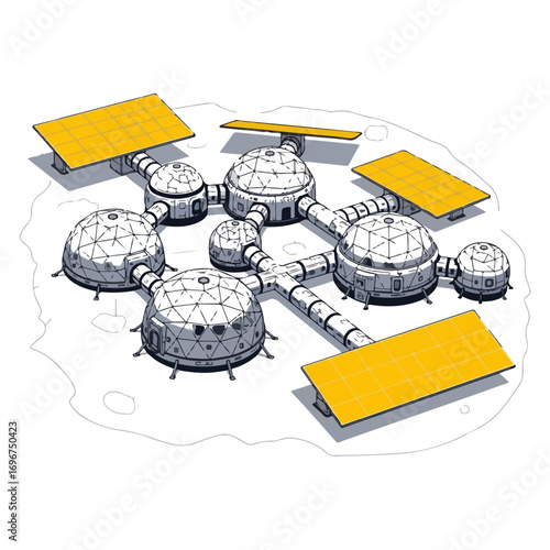 Futuristic Moon Base Station Vector Illustration