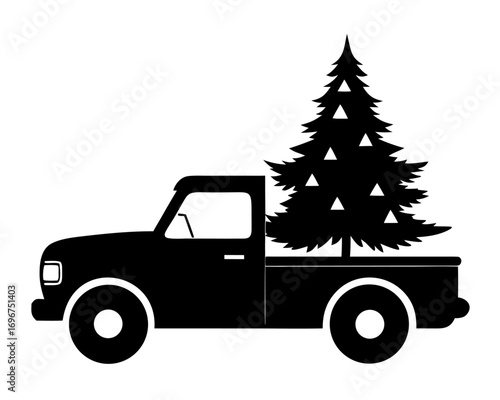 Pickup with christmas trees  simple  silhouette vector