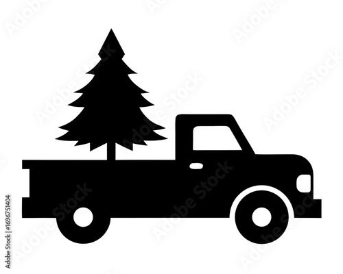 Pickup with christmas trees  simple  silhouette vector