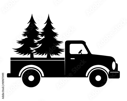 Pickup with christmas trees  simple  silhouette vector