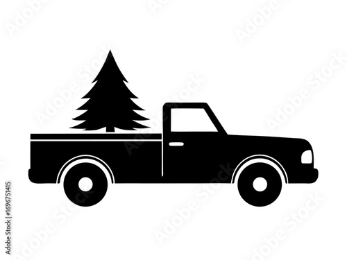 Pickup with christmas trees  simple  silhouette vector
