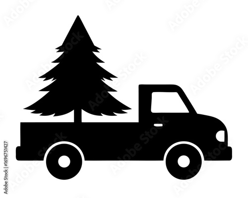 Pickup with christmas trees  simple  silhouette vector