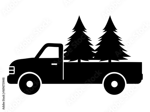 Pickup with christmas trees  simple  silhouette vector