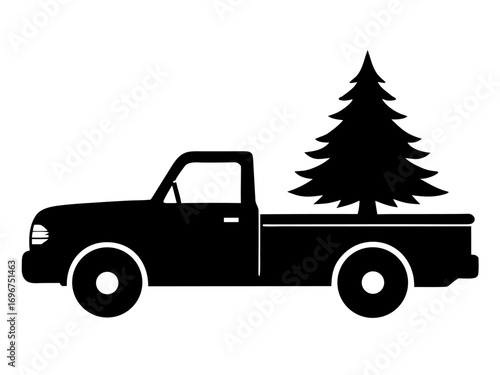 Pickup with christmas trees  simple  silhouette vector