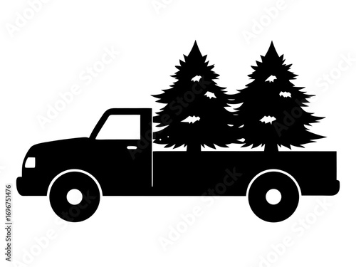 Pickup with christmas trees  simple  silhouette vector