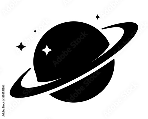 Saturn with sparkle  simple   silhouette vector,planet icon