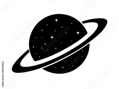 Saturn with sparkle  simple   silhouette vector,planet icon