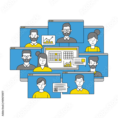 Team Video Conference Meeting Vector Graphic