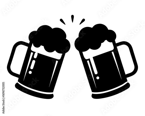 Two clinking beer mugs  simple   silhouette vector,beer mugs  icon