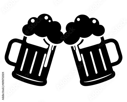 Two clinking beer mugs  simple   silhouette vector,beer mugs  icon
