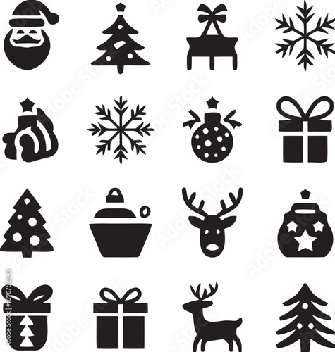 Vector christmas icons set santa claus snowflake gift box christmas tree festive holiday symbols scalable graphic elements
