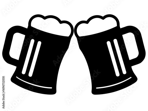Two clinking beer mugs  simple   silhouette vector,beer mugs  icon