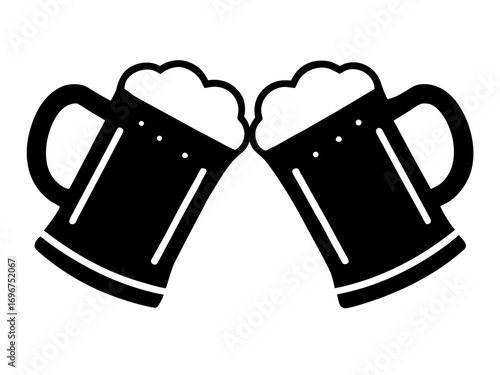 Two clinking beer mugs  simple   silhouette vector,beer mugs  icon