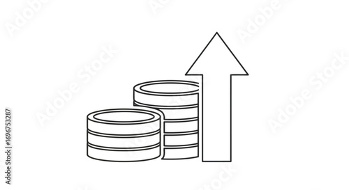 Vector illustration of coins stack with arrow up