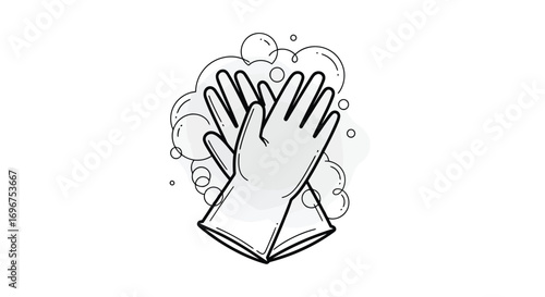 Vector illustration of rubber gloves with bubbles, cleaning and protection