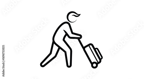 Vector illustration of man with suitcase icon, traveler with luggage