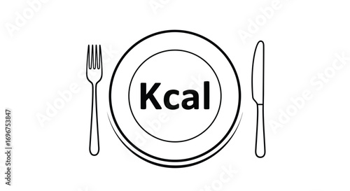 Vector illustration of kcal icon, plate with fork and knife