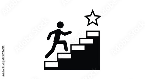 Vector illustration of man climbing stairs to reach a star