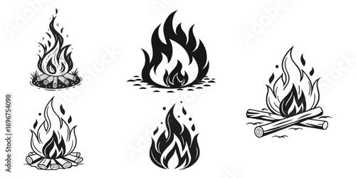 Vector Color Fire and Flame icon set - Illustration, Flame icons, Vector Fire and Flame icons - Illustration, A collection of eight fire icons, Symbols  fire, Fire minimal