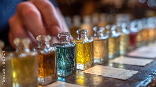 Perfumer choosing fragrance notes for new perfume creation