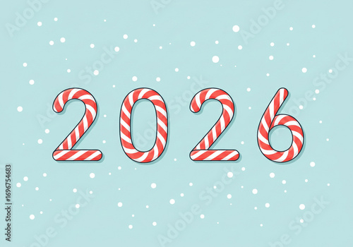 2026 Candy Cane Numbers with Red & White Stripes | Festive Holiday Design | Concept of Christmas Celebrations, New Year Branding, Seasonal Marketing