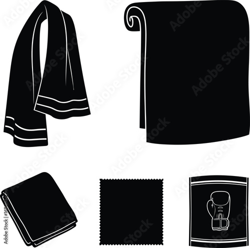 Towel and Boxing Gloves Black Vector Set